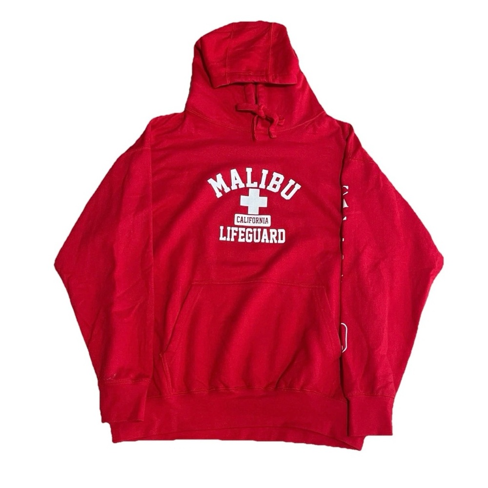 Malibu California Lifeguard Red Pullover Hoodie - Large
